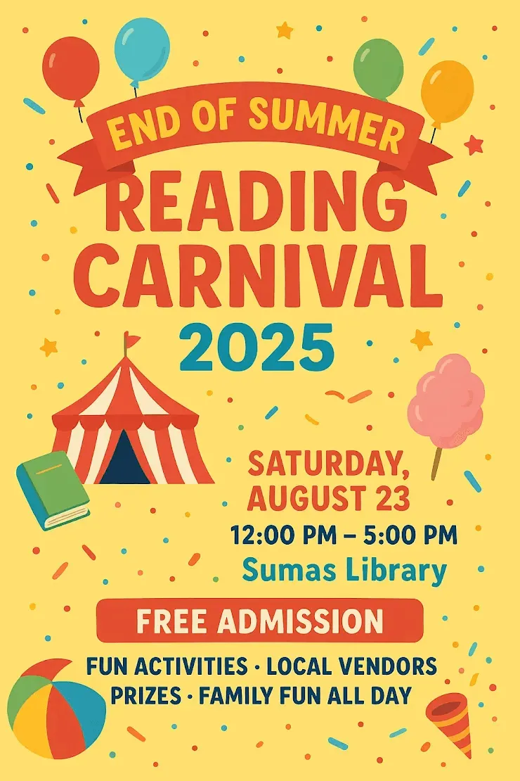 Event flyer for End of Summer Reading Carnival 2025